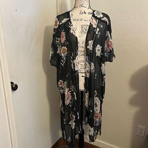 Band Of Gypsies Black Floral Open Style Kimono Festival Beach Concert Vacation